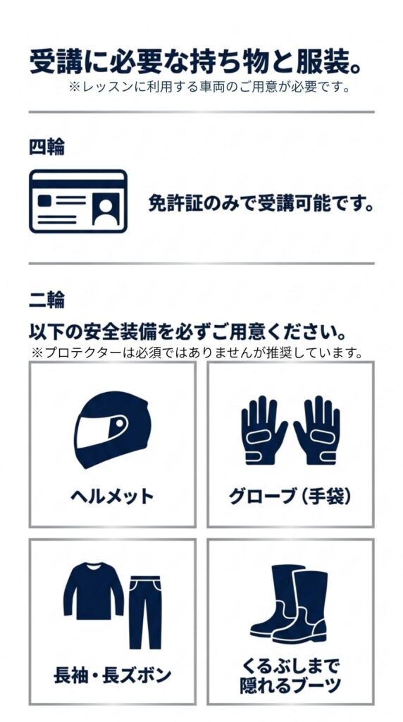 マイカー、毎バイクでのバイクスキル講習、ライディングテクニック