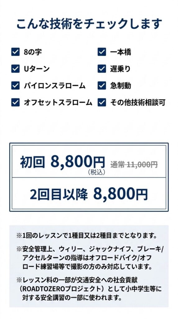 バイク指導、料金
